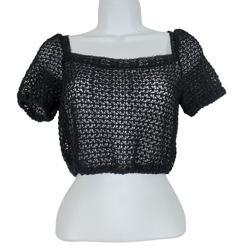 Nightcap Swimwear Womens Beach Knit Crop Top Small Medium S/M Black Crochet NEW